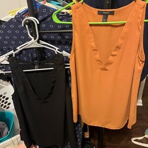 Forever 21 Orange and Black V-Neck Blouses